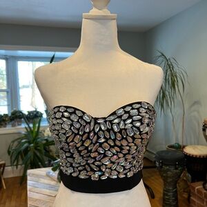 Women's Silver Rhinestone Push Up Bra Clubwear Party Bustier Crop Top Size Small